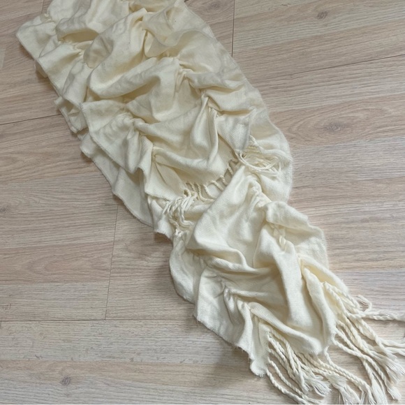Elegant Ivory Ruffled Scarf with Fringes by Charming Charlie-L 70” x W 13” - Picture 7 of 10